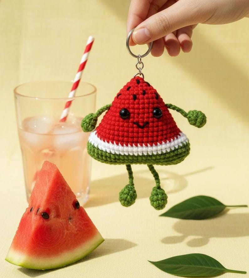 Crochet Watermelon Keychain: Handmade Amigurumi Fruit Charm