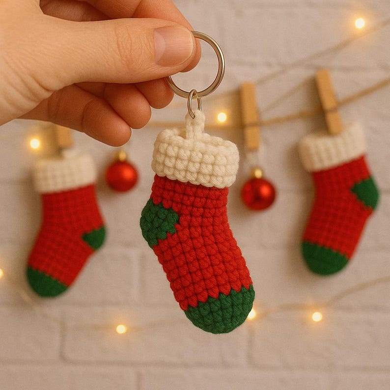 Crochet Christmas Stocking Keychain: Handmade Holiday Ornament