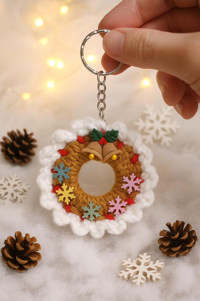 Crochet Christmas Wreath Keychain Š Handmade Holiday Charm