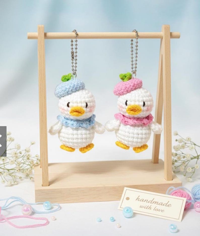 Crochet Duck Keychain Set: Handmade Kawaii Amigurumi Plush
