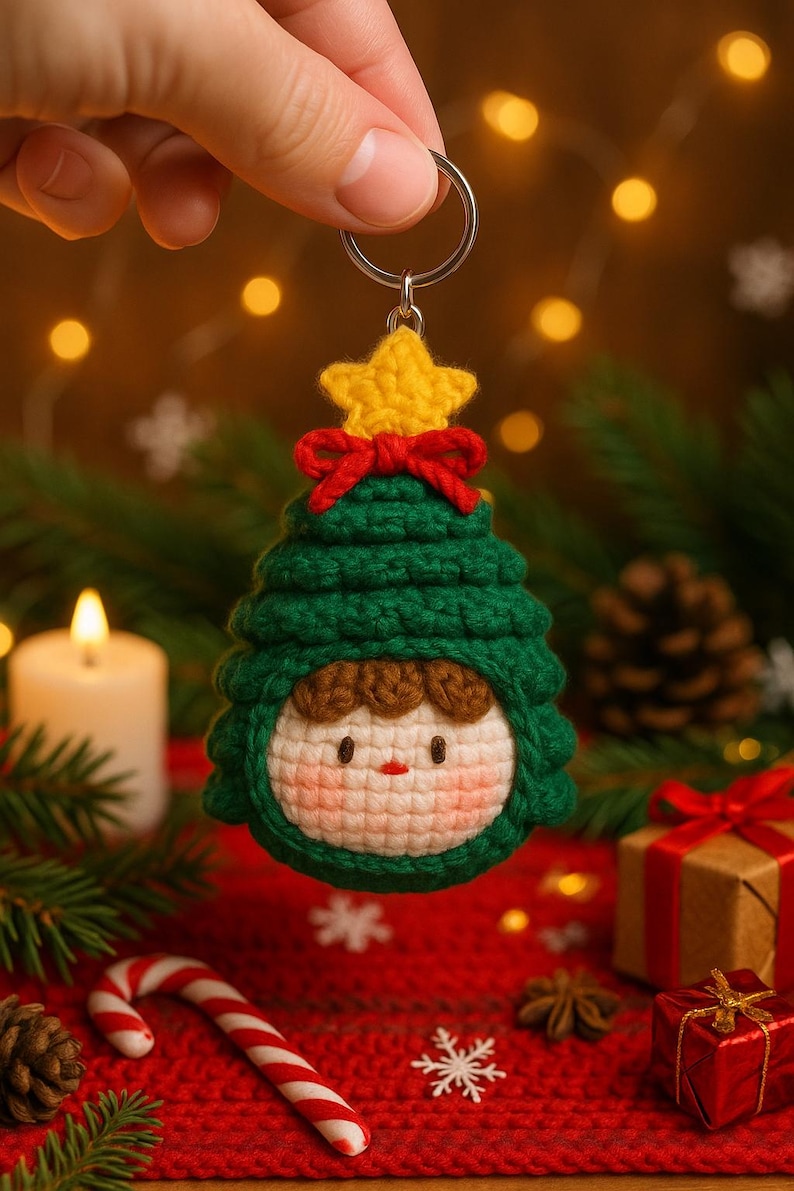 Crochet Christmas Tree Girl Ornament: Handmade Cotton Yarn Amigurumi