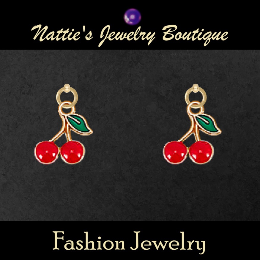 Red Cherries with Gold Trim Drop Earrings for 18 inch Dolls with 2MM Drilled Holes