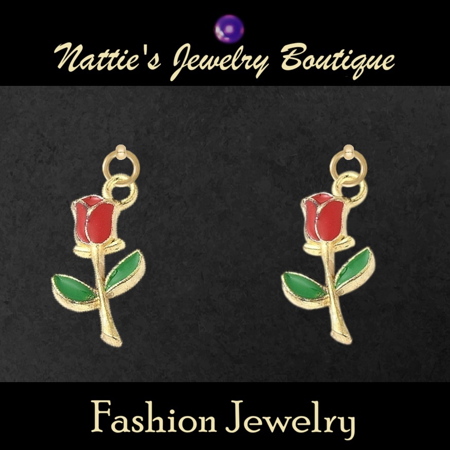 18" Doll Red Roses with Gold Trim Flower Drop Earrings