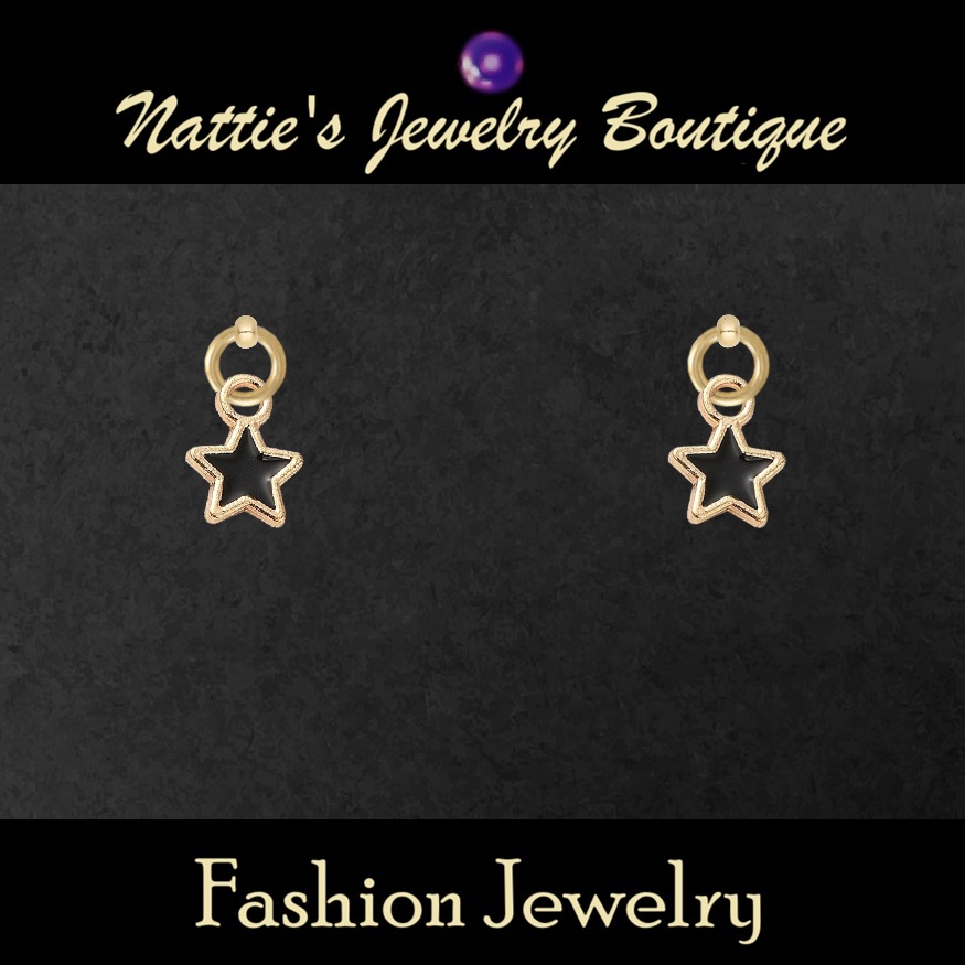 18" Doll Black Star with Gold Trim Drop Earrings