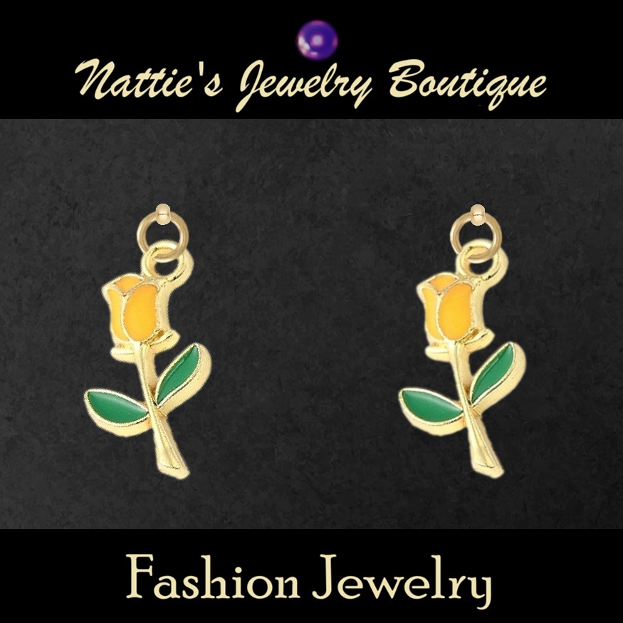 18" Doll Yellow Roses with Gold Trim Flower Drop Earrings