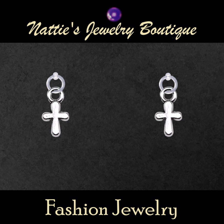18" Doll Silver Cross Drop Earrings