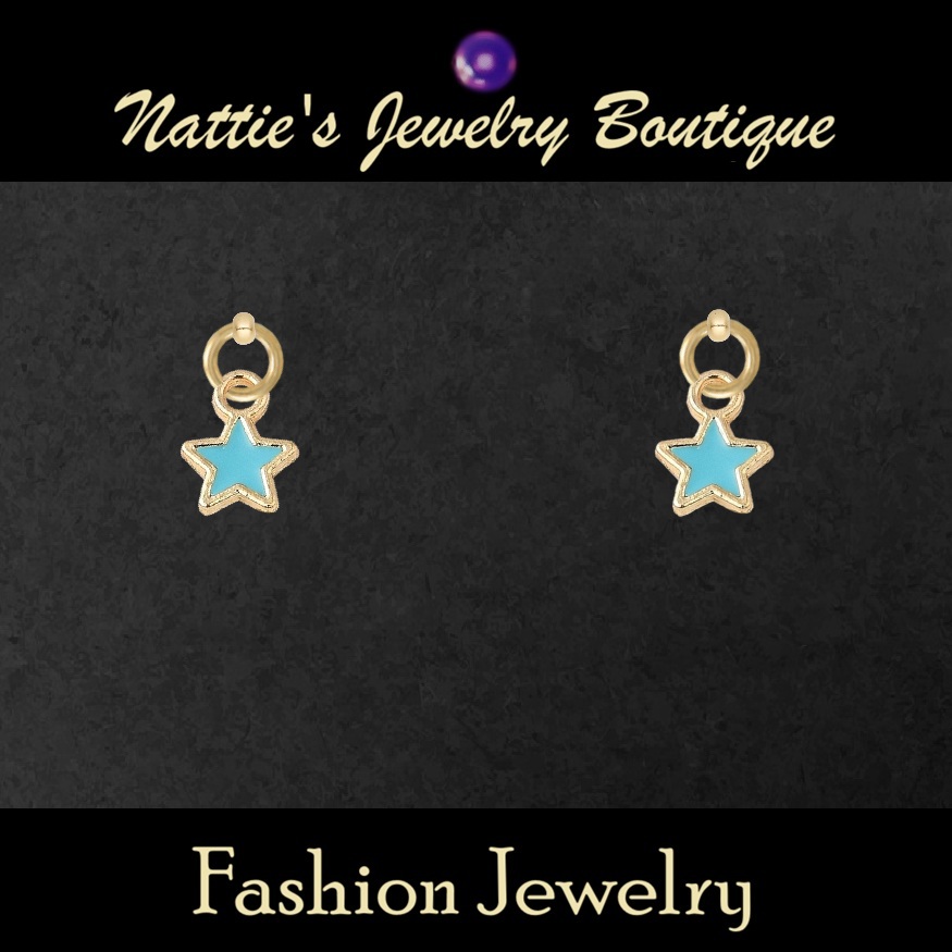 18" Doll Light Blue Star with Gold Trim Drop Earrings