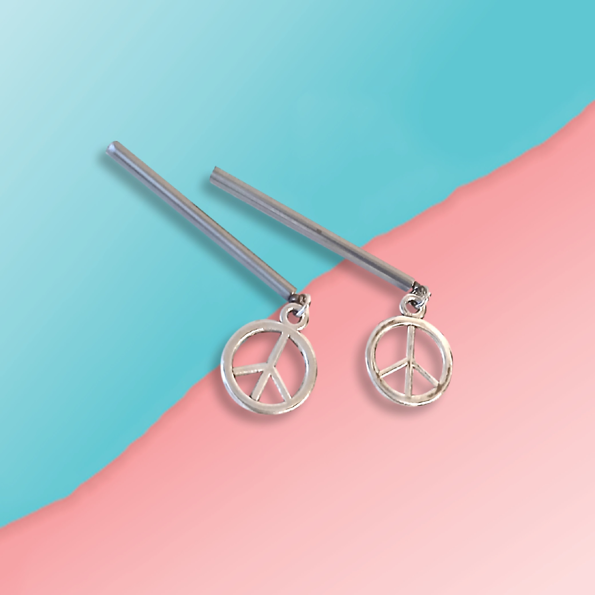 Silver Peace Sign Drop Earrings for Dolls