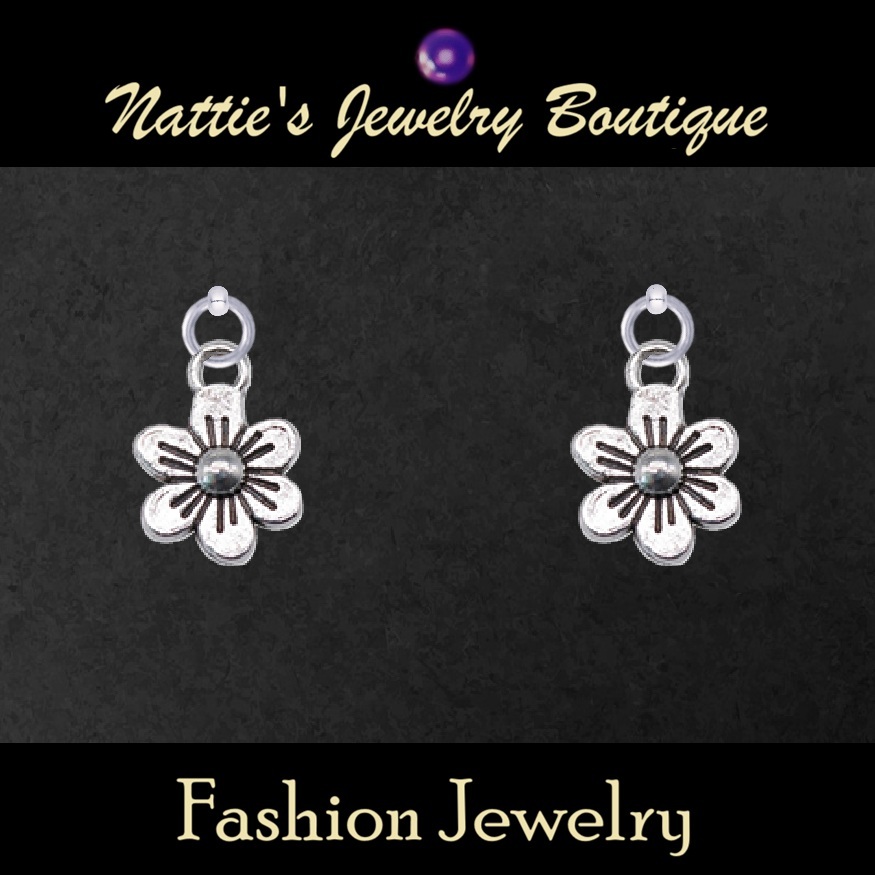 18" Doll Silver Six Petal Flower Drop Earrings