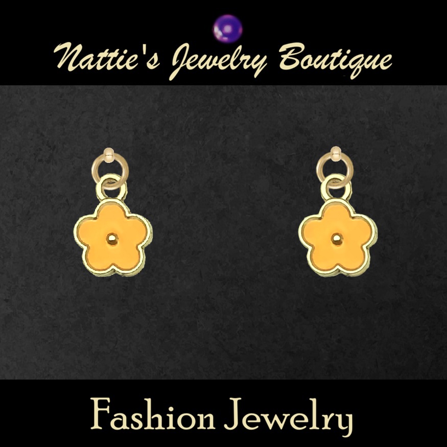 18" Doll Yellow Periwinkle Flower with Gold Trim Drop Earrings