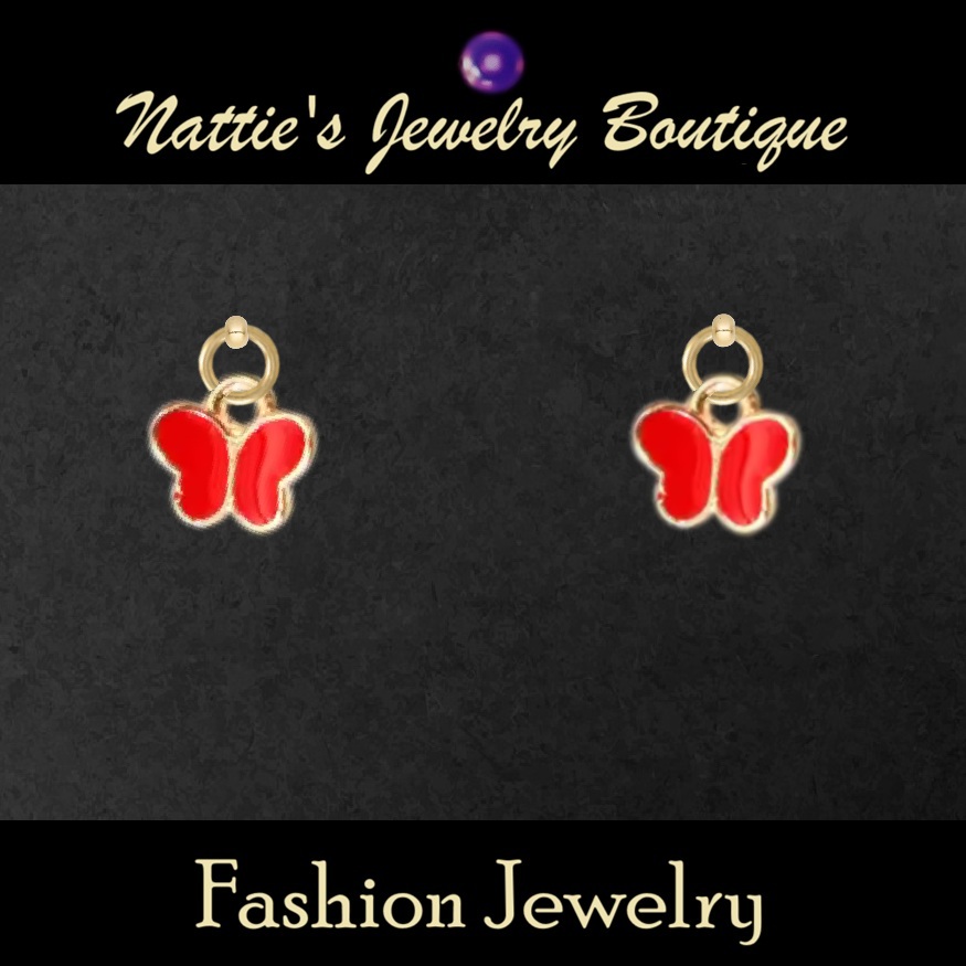 Red Butterfly with Gold Trim Drop Earrings for 18 inch Dolls with 2MM Drilled Holes