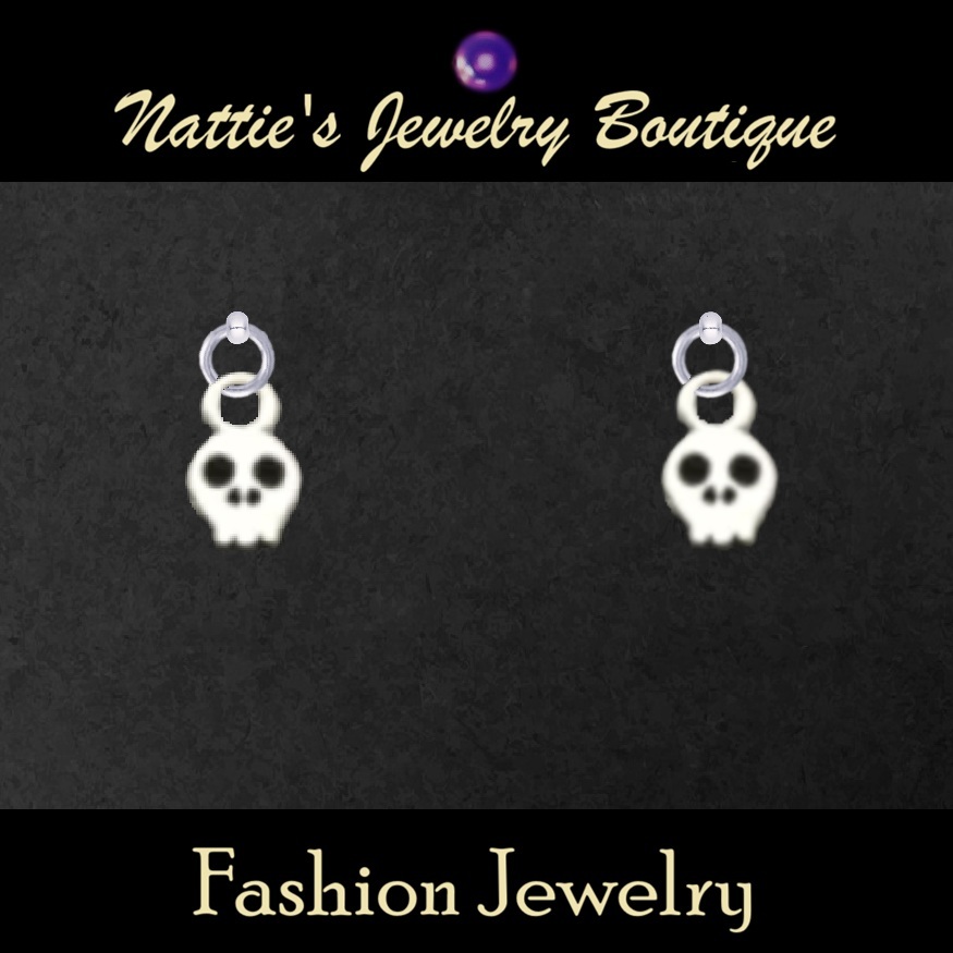 18" Doll Tiny Silver Skull Drop Earrings