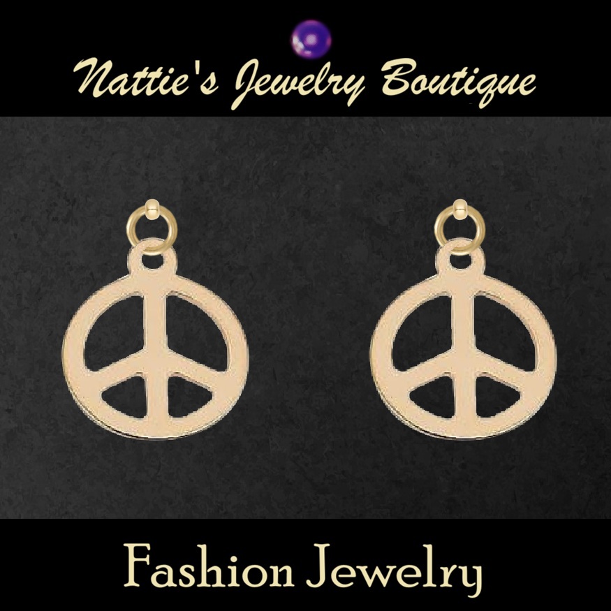 Large Silver or Gold Peace Sign Drop Earrings for 18 inch Dolls with 2MM Drilled Holes