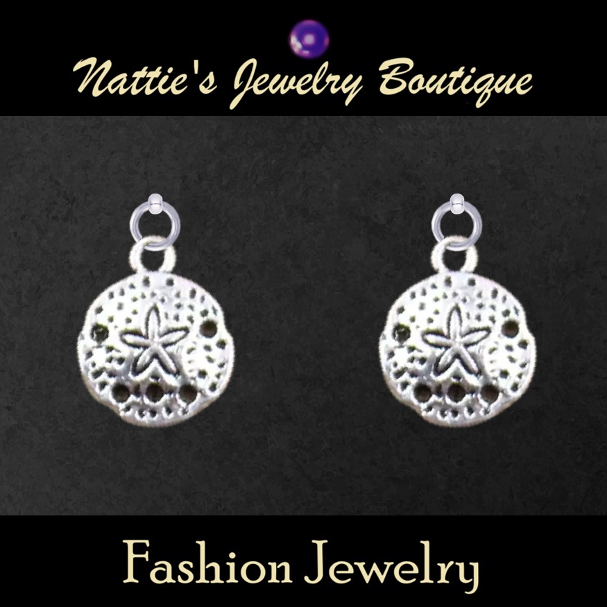 Silver Sand Dollar Seashell Drop Earrings for 18 inch Dolls with 2MM Drilled Holes