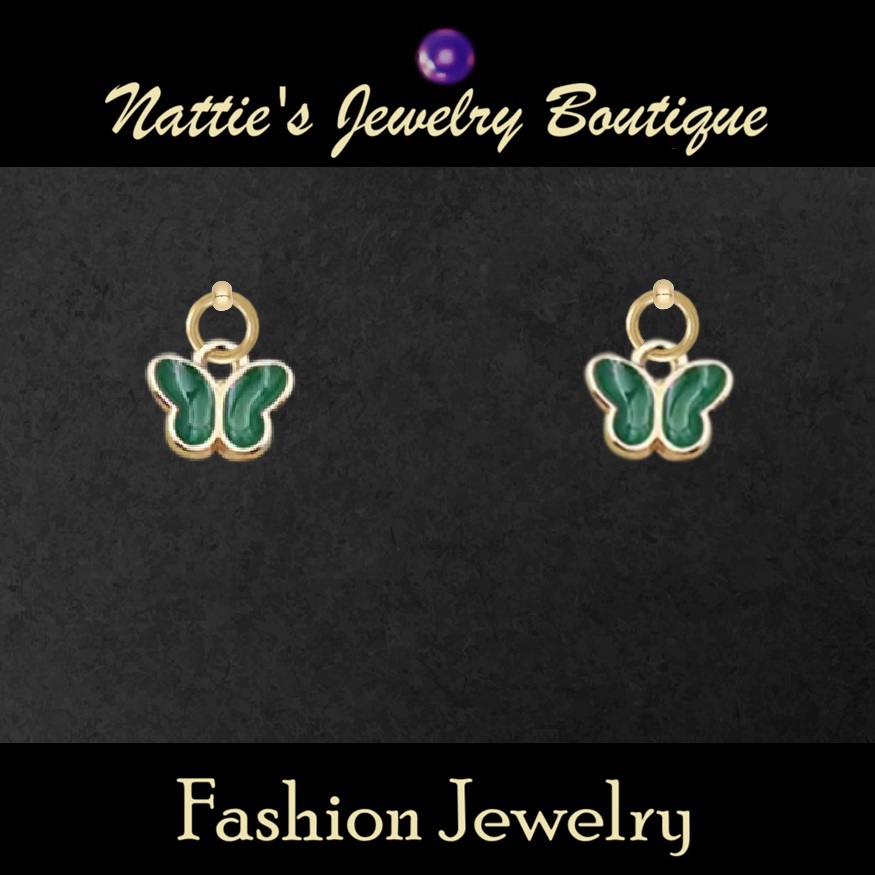 Dark Green Butterfly with Gold Trim Drop Earrings for 18 inch Dolls with 2MM Drilled Holes