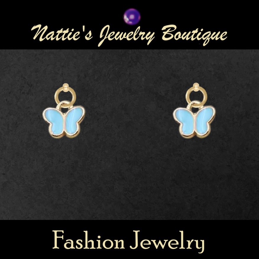 18" Doll Light Blue Butterfly with Gold Trim Drop Earrings