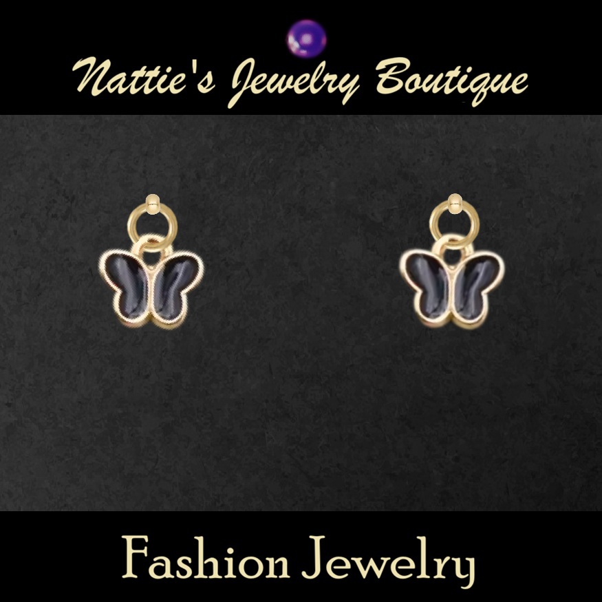 Black Butterfly with Gold Trim Drop Earrings for 18 inch Dolls with 2MM Drilled Holes