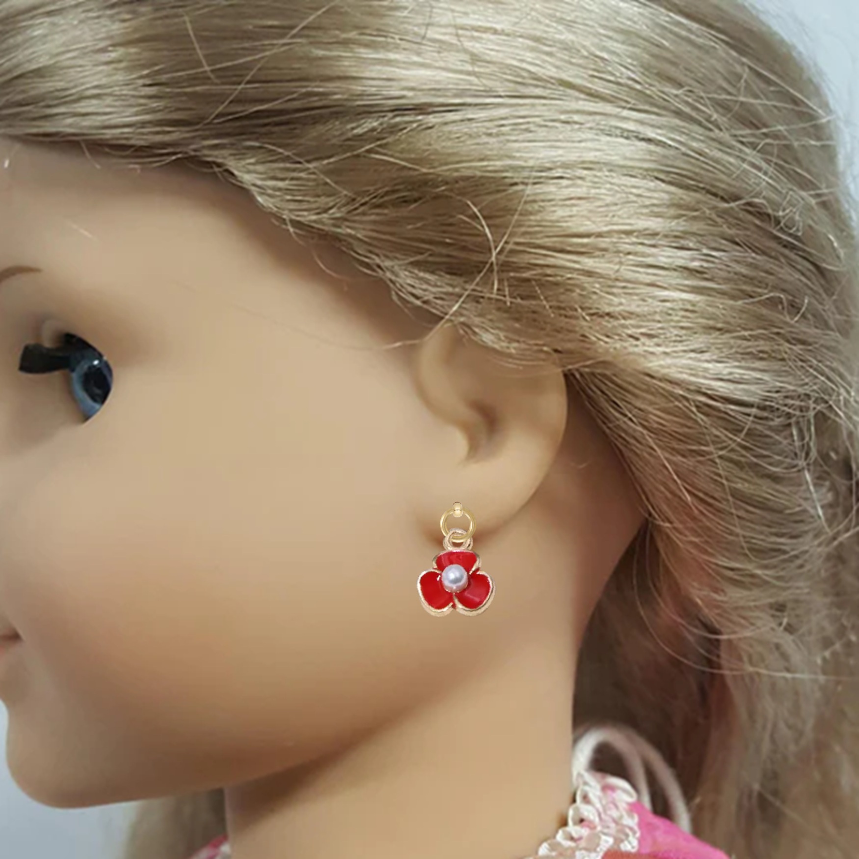 Red Violet Flowers with Gold Trim Drop Earrings