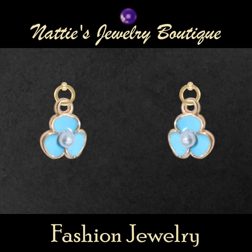 Light Blue Violet Flowers with Gold Trim Drop Earrings