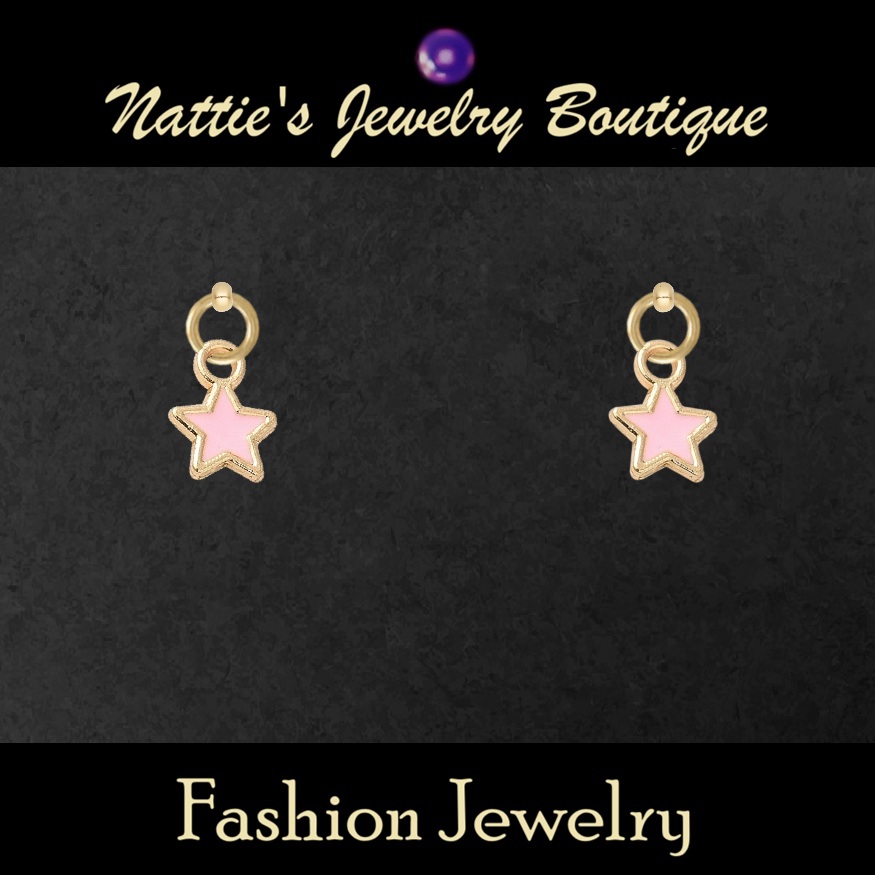18" Doll Light Pink Star with Gold Trim Drop Earrings