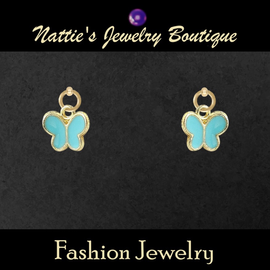 18" Doll Aqua Butterfly with Gold Trim Drop Earrings