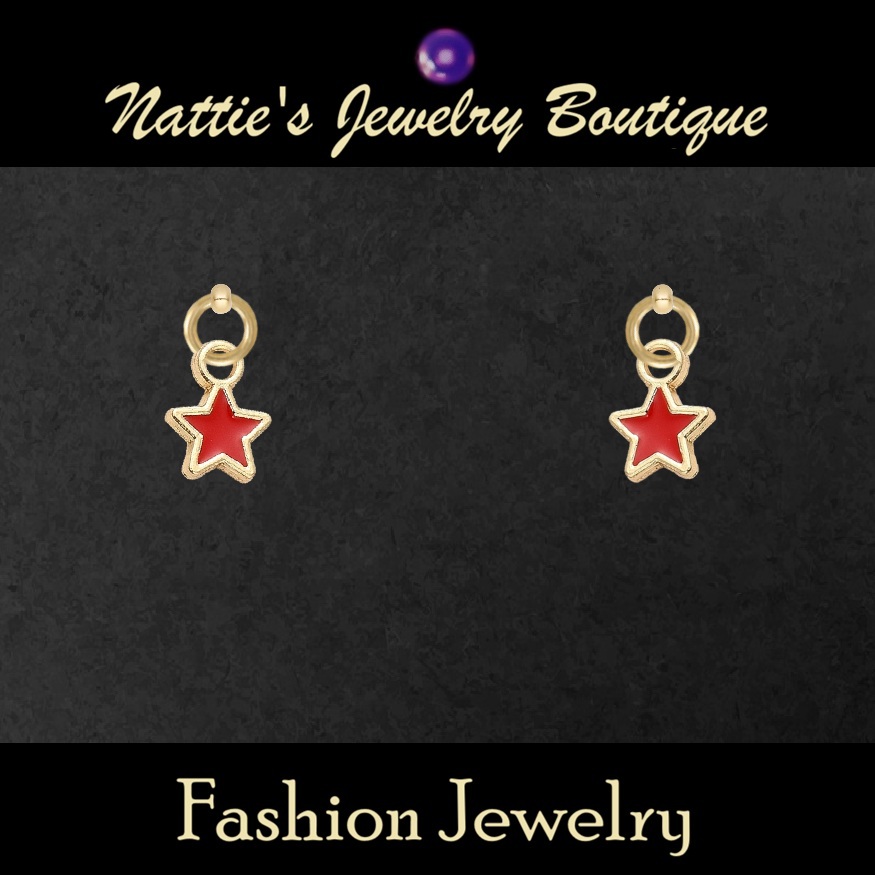 18 " Doll Red Star with Gold Trim Drop Earrings