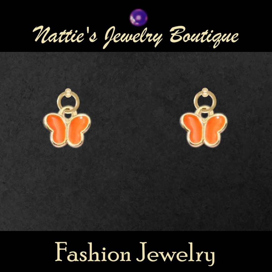 Orange Butterfly with Gold Trim Drop Earrings for 18 inch Dolls with 2MM Drilled Holes