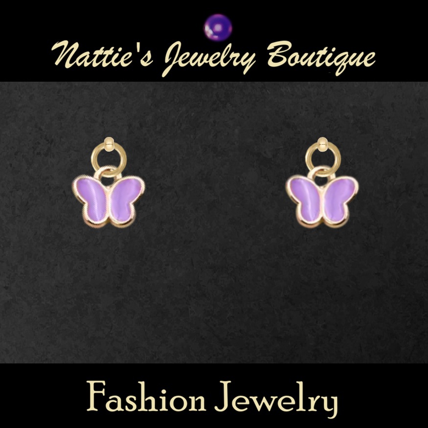 18" Doll Purple Butterfly with Gold Trim Drop Earrings