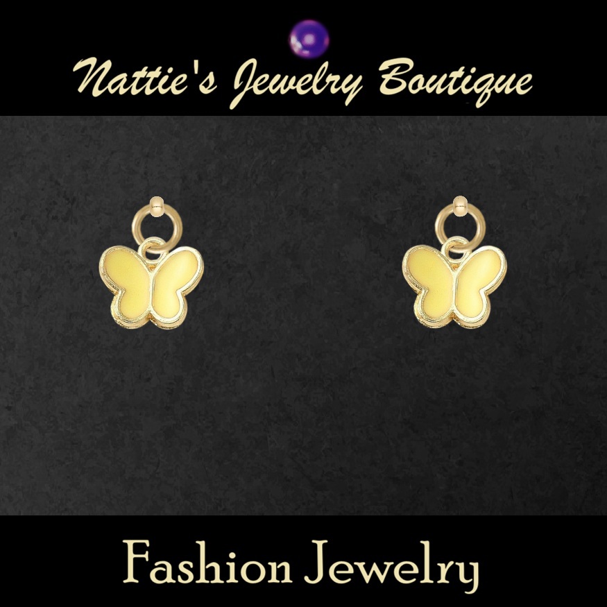 18" Doll Pastel Yellow Butterfly with Gold Trim Drop Earrings