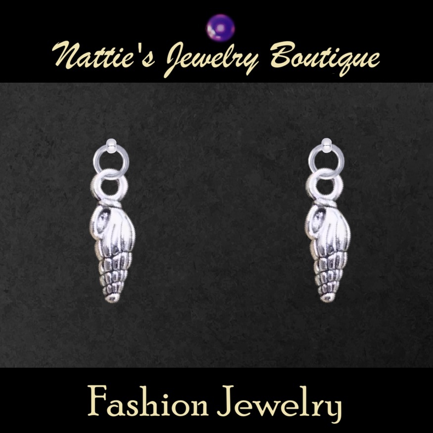Silver Spiral Seashell Drop Earrings for 18 inch Dolls with 2MM Drilled Holes