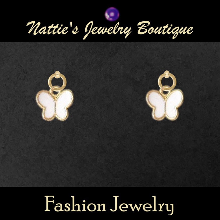 18" Doll White Butterfly with Gold Trim Drop Earrings