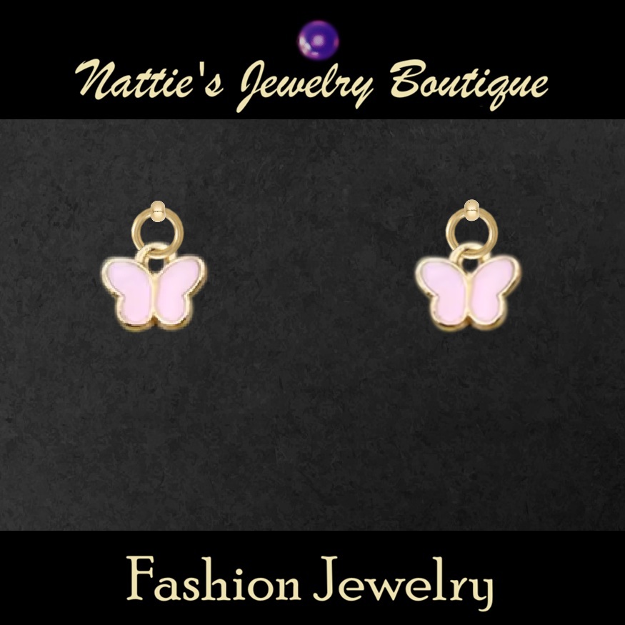18" Doll Pink Butterfly with Gold Trim Drop Earrings