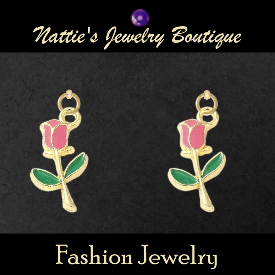 18" Doll Warm Pink Roses with Gold Trim Flower Drop Earrings