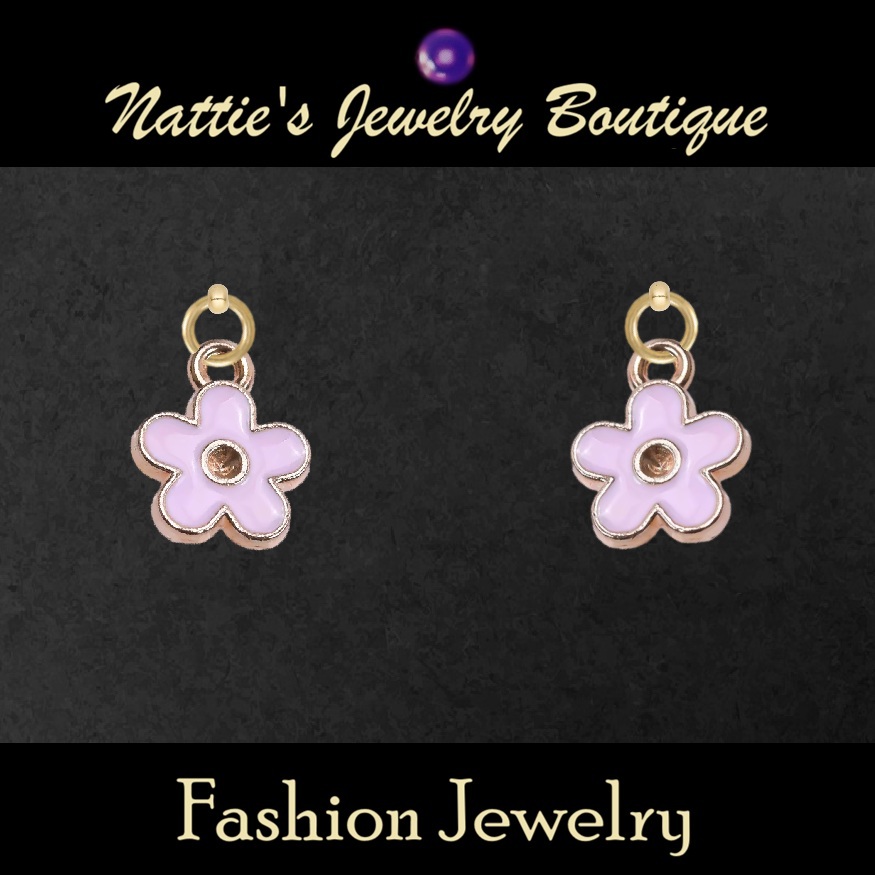 18" Doll Light Pink Cherry Blossom Flowers with Gold Trim Drop Earrings