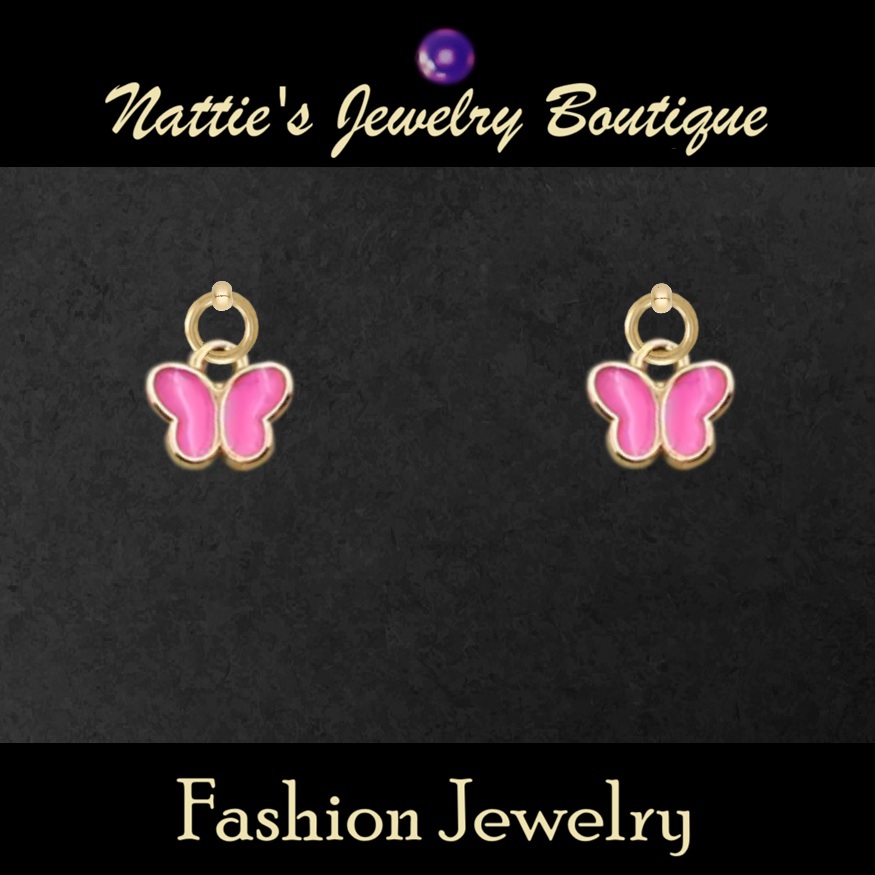 18" Doll Hot Pink Butterfly with Gold Trim Drop Earrings