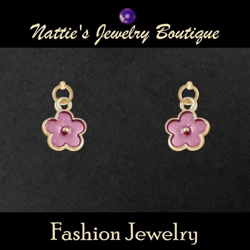18" Doll Lavender Periwinkle Flower with Gold Trim Drop Earrings