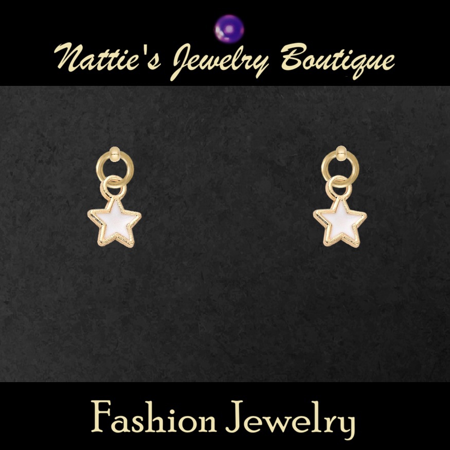 18" Doll White Star with Gold Trim Drop Earrings