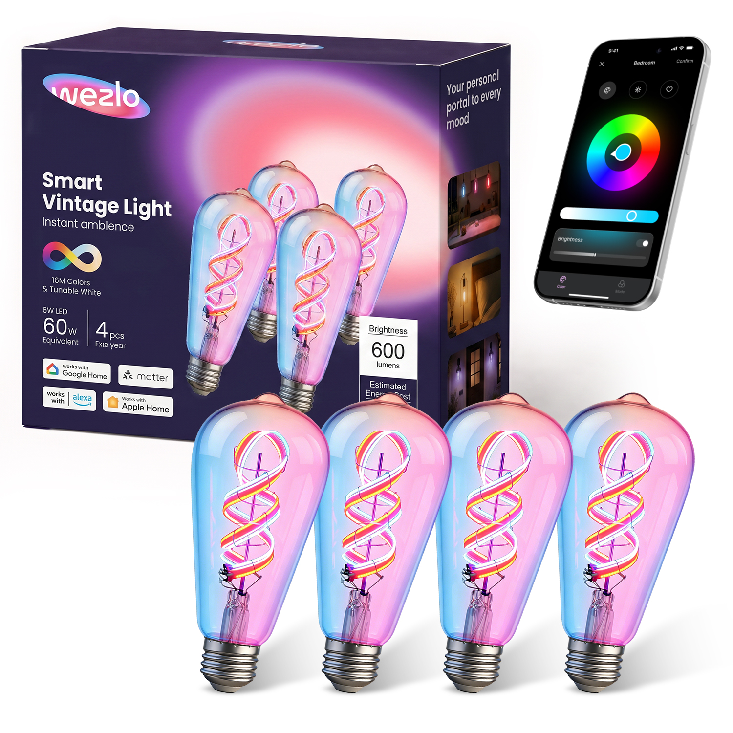 Smart Vintage Light Bulbs (4 Pack)