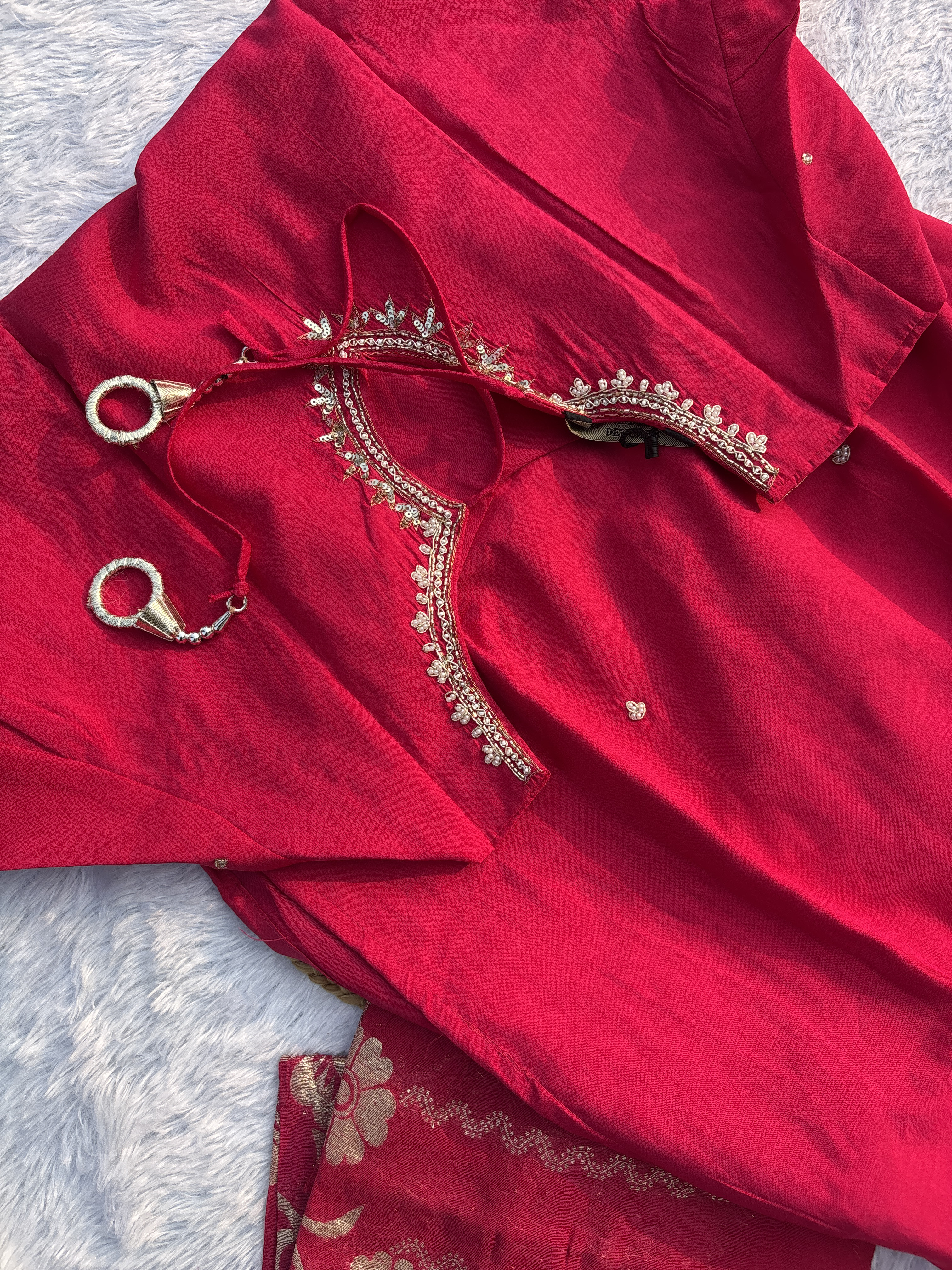 Embroidered Pink Kurti Pant Set