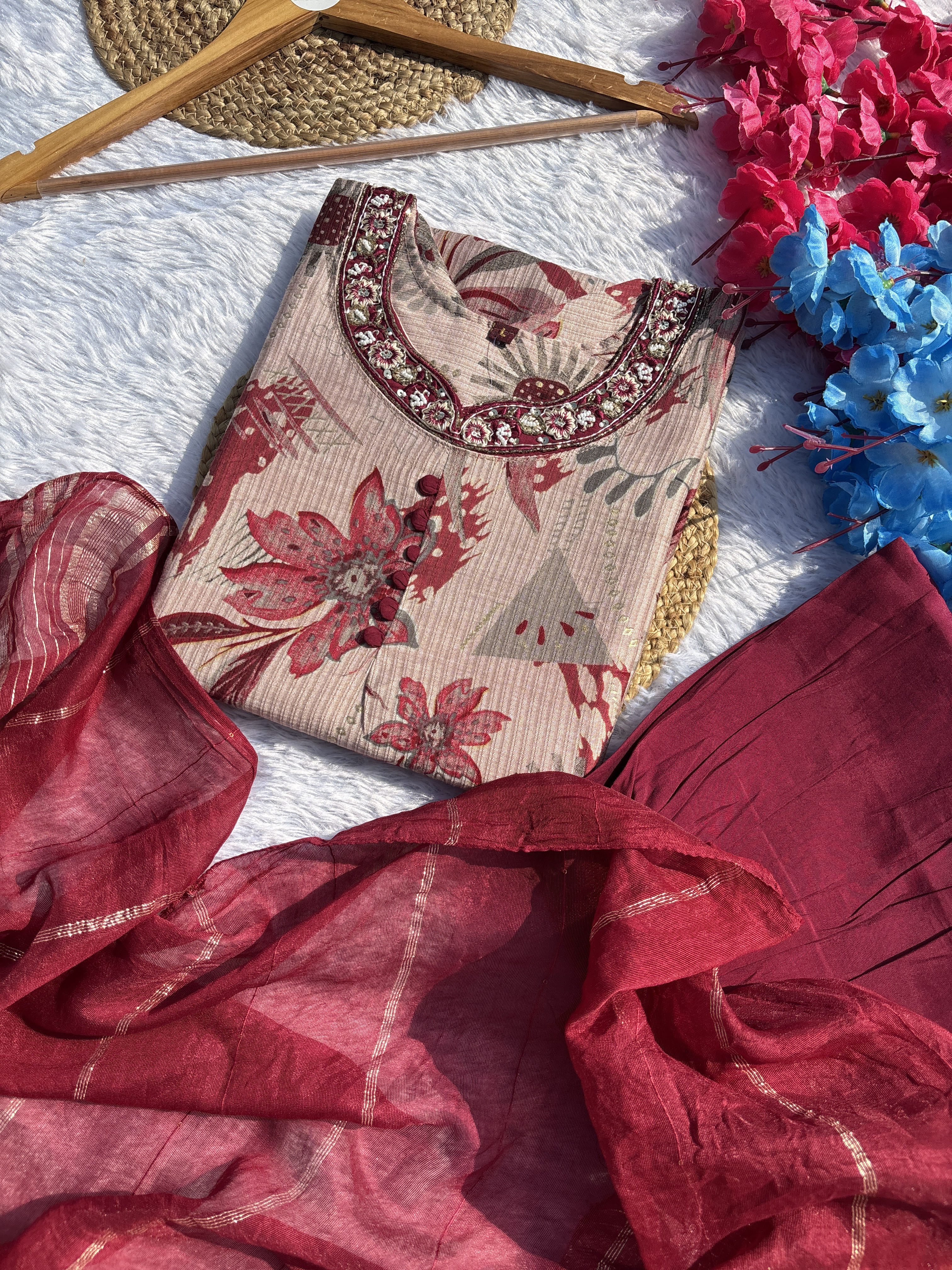 Elegant Floral Printed Cotton Kurti Set