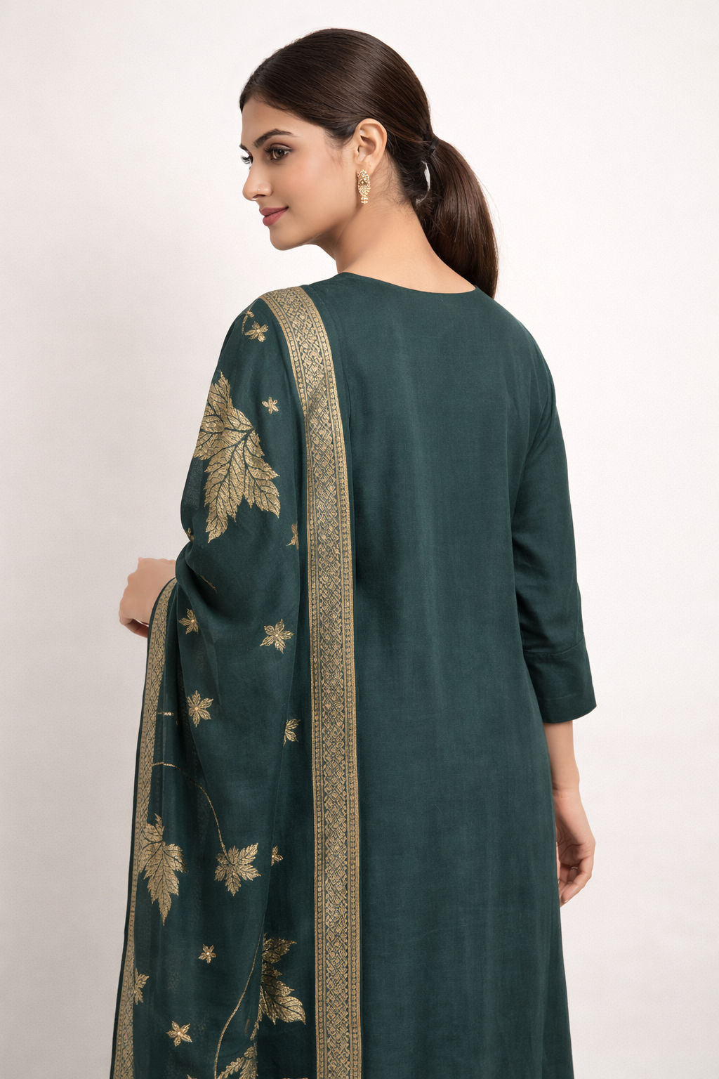Embroidered Shimmerd Green Kurta Set