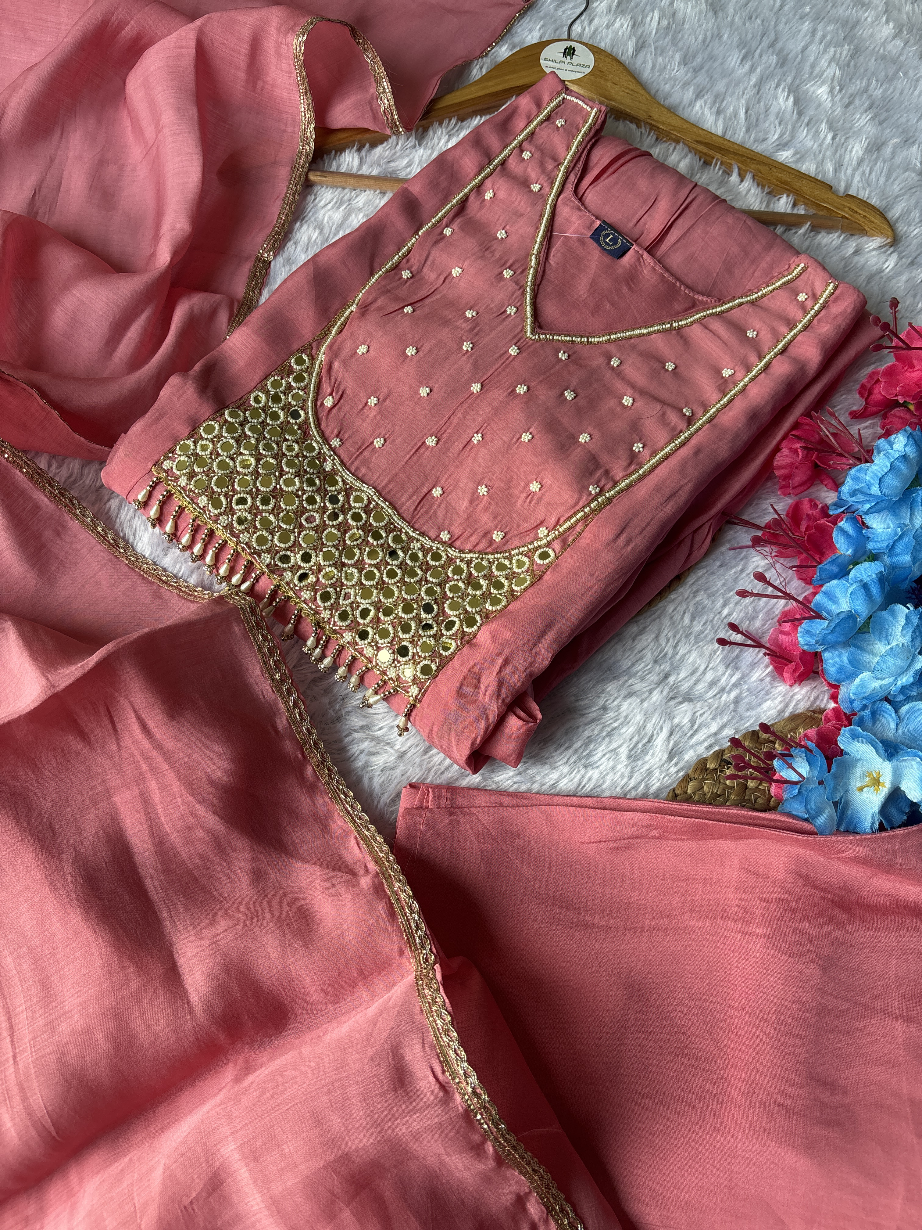 Mul Chanderi Anarkali Pink Color Suit