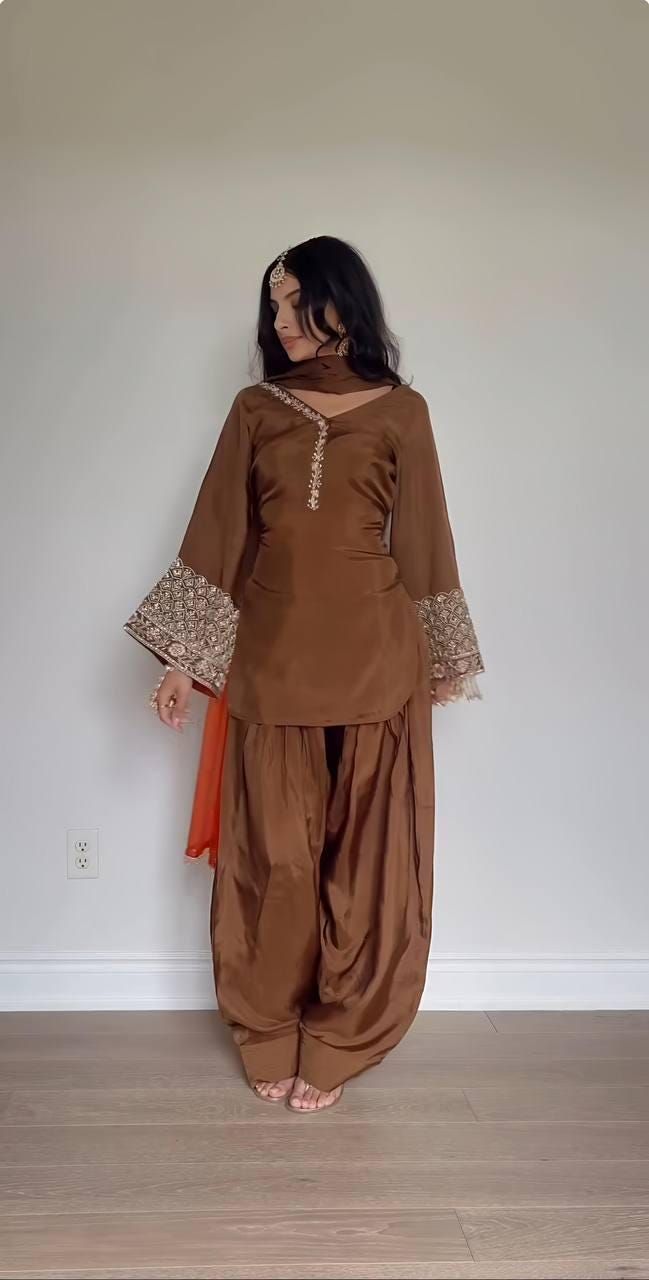 Traditional Brown Shalwar Kameez
