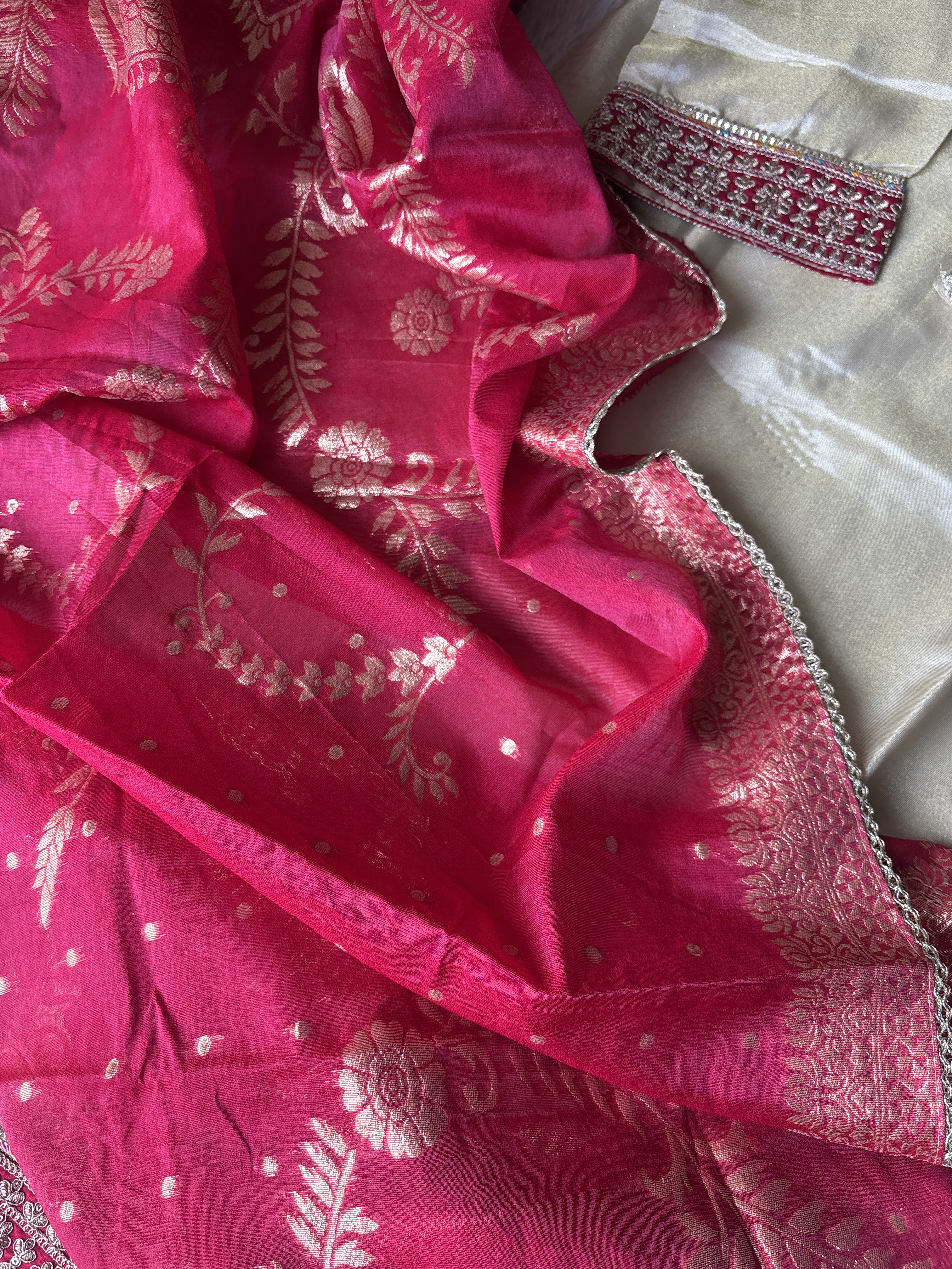 Elegant Beige Color Kurta Set With Big Mirror Border