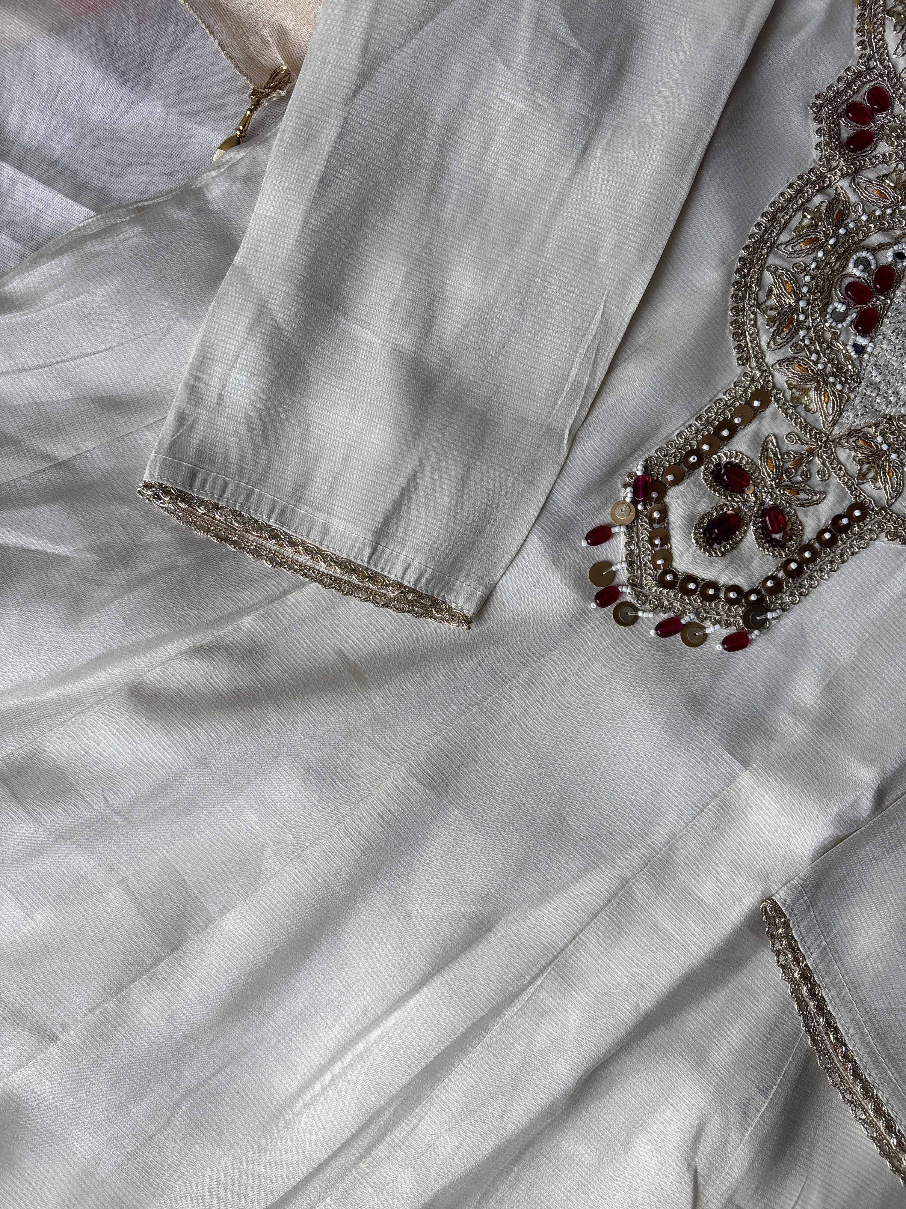 Elegant Embroidered beige Color Anarkali Kurti Set