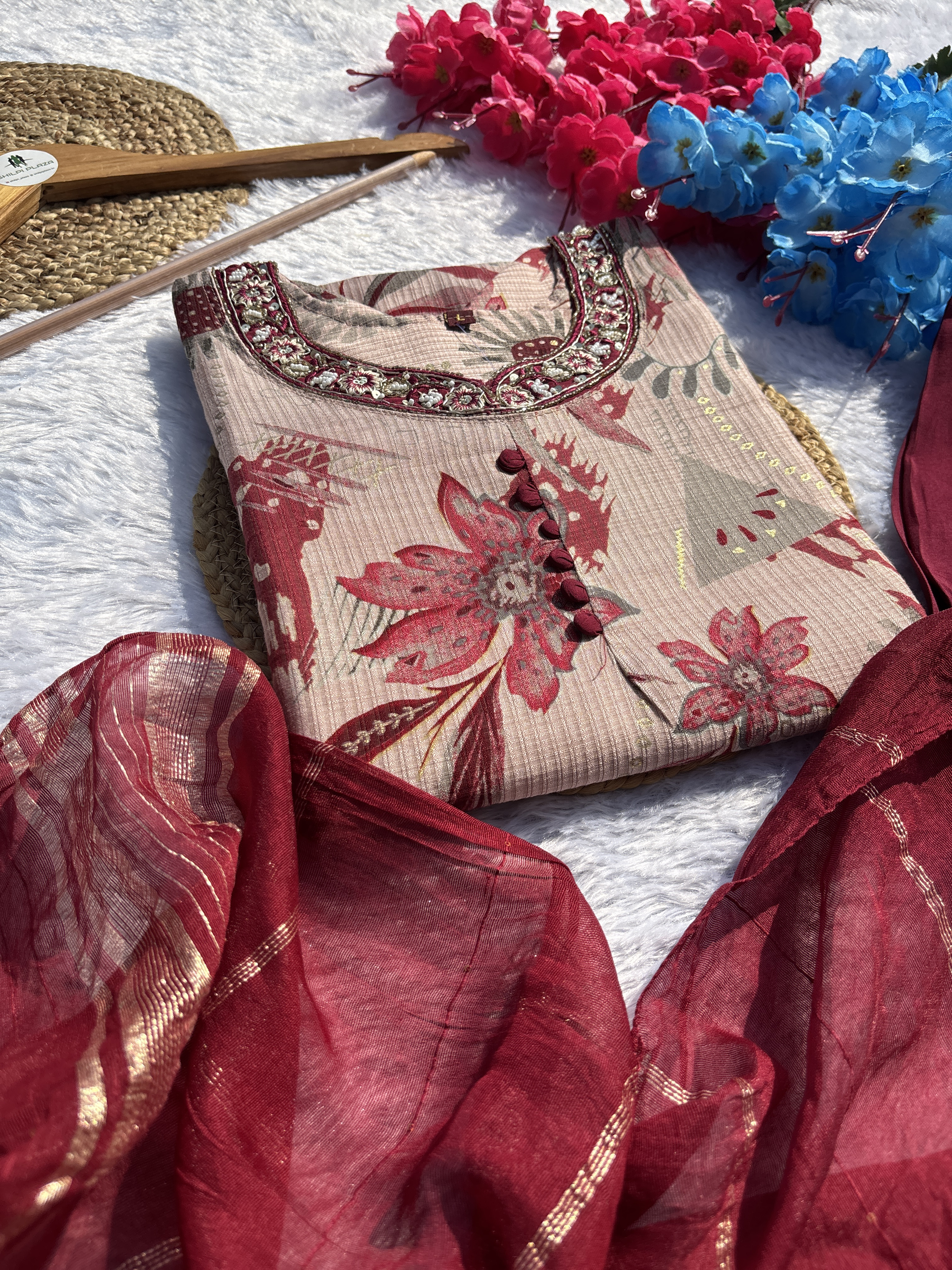 Elegant Floral Printed Cotton Kurti Set