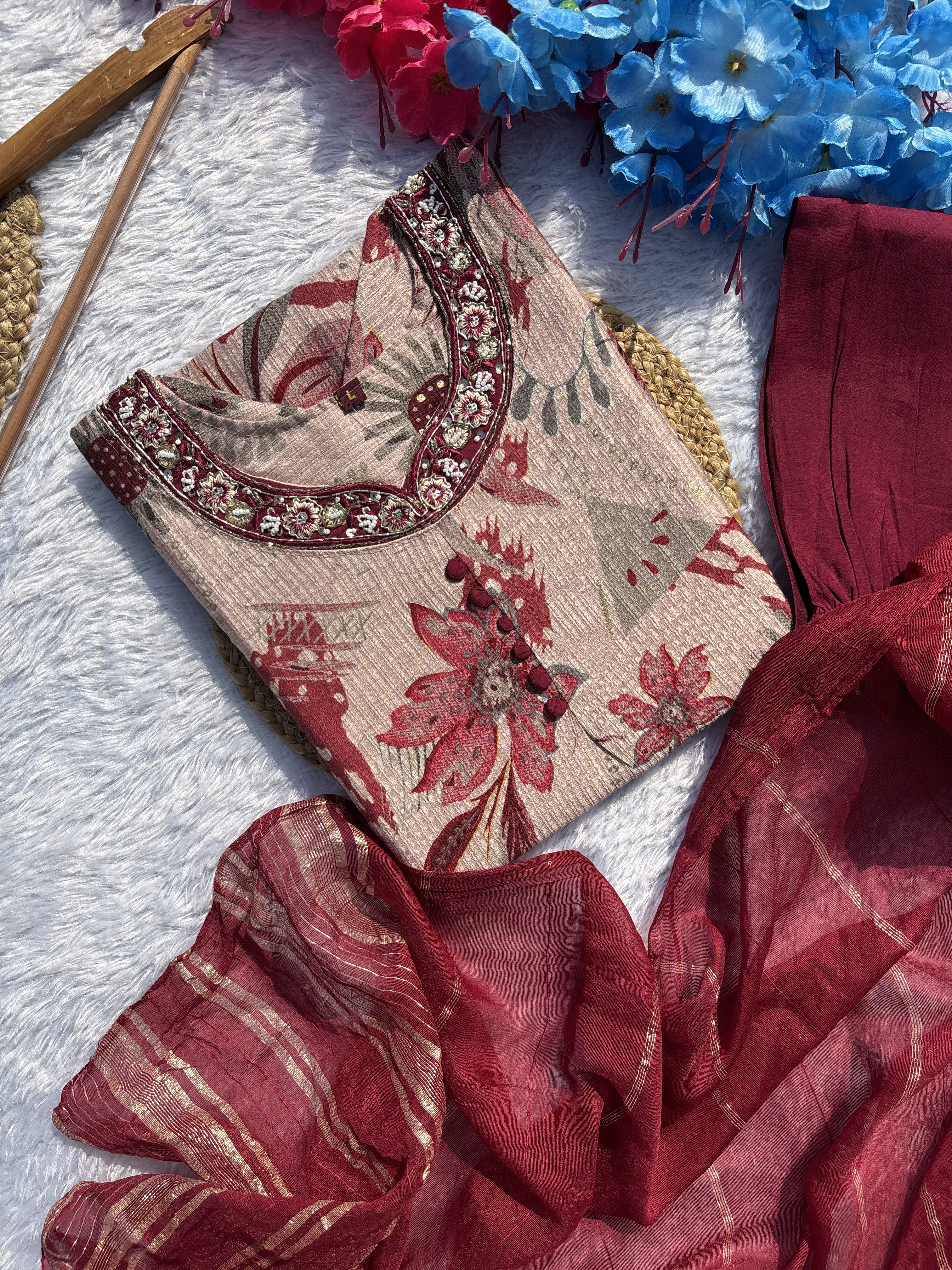 Elegant Floral Printed Cotton Kurti Set