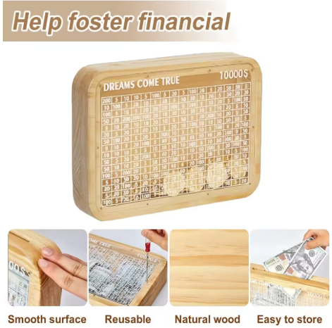 Wooden Savings Challenge Box