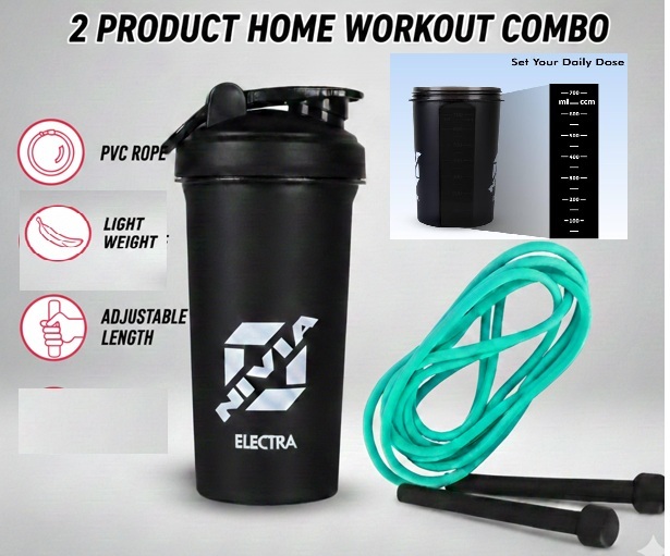 Nivia Home Workout kit to Men/Women[Protein shaker Electra Sports||Trainer skipping rope]2 products