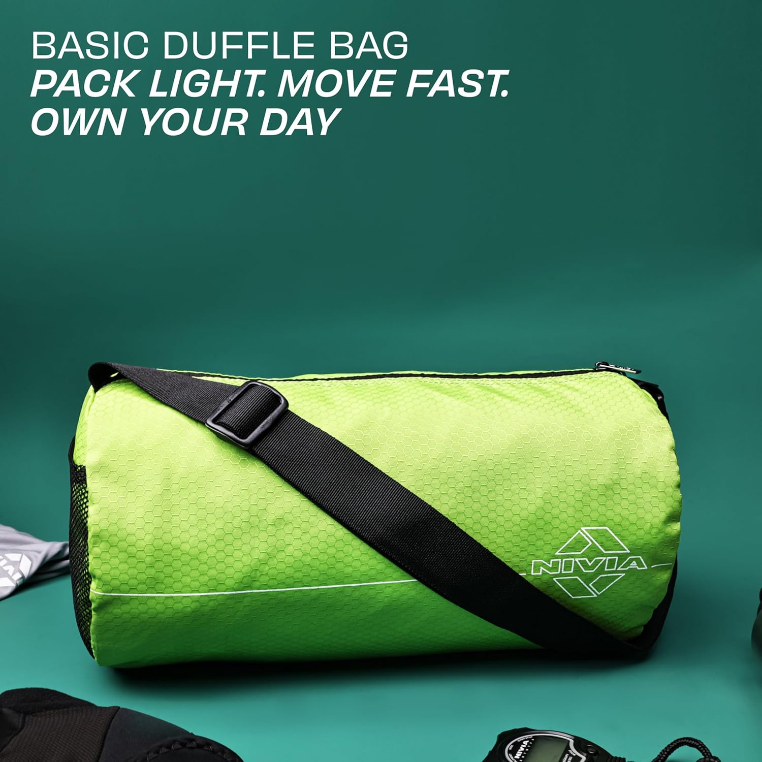 Nivia Lime Green gym starter kit to Men/Women[Duffle Bag-11L||Crystal 2.0 Glove||Protein shaker Electra Sports||Breath up ankle socks||hand gripper 5-60kg|| skipping rope]6 products